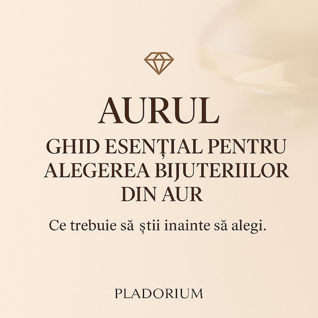 Esențial despre alegerea bijuteriilor din aur, logo Pladorium, fundal crem