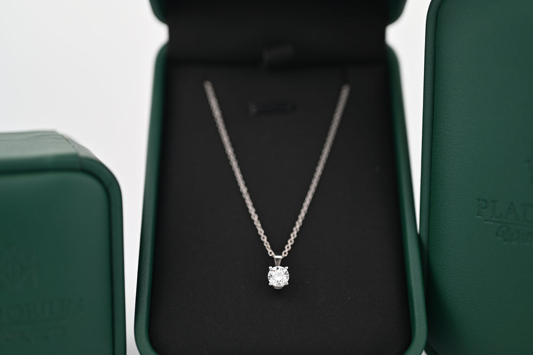 Luxurious platinum necklace with a 0.5 CT lab-grown diamond pendant in elegant packaging, perfect for a timeless gift for women.