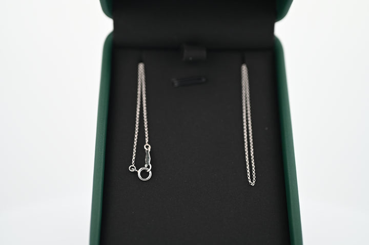 Lanț platină elegant 1mm cu strălucire durabilă, prezentat într-o cutie de lux, simbol al rafinamentului și al legăturilor eterne.